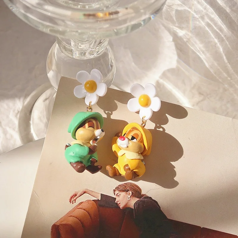 Chip 'n' Dale Cute Women Fashion Earrings Anime Figure Accessories Asymmetry Bells Ear Pendants Flower Cosplay Decoration |