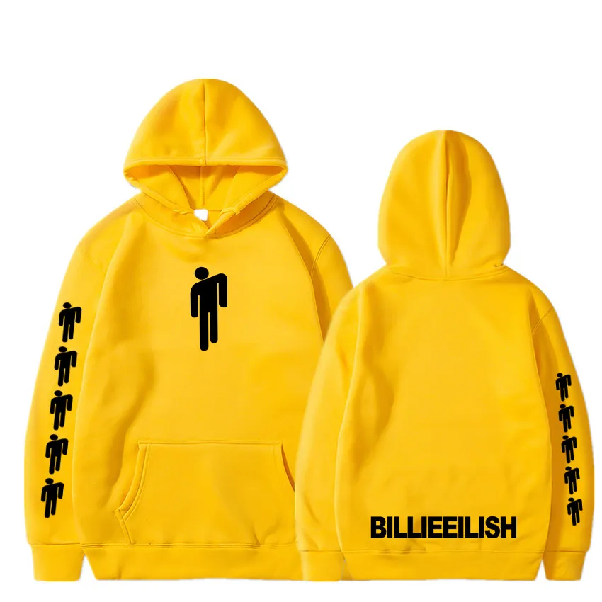 Yellow16 Новая горячая Billie Eilish Толстовка Мужская Черная хлопковая толстовка пара Billie Eilish Толстовка простая сохраняющая тепло Женская/Мужская толстовка одежда - Цвет: Yellow16