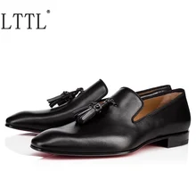 

LTTL New Fashion Black Genuine Leather Men Tassel Loafers Luxury Handmade Slip On Dress Shoes Red Bottom Shoes For Men