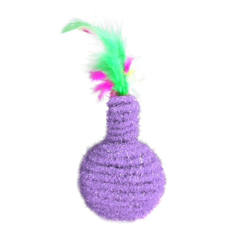 Pet Cat Feather Balls Toy Colorful Chew Toy Ball Made By Elastic Rope For Dogs Cats Pup Kitten Interactive Toy For Gatos