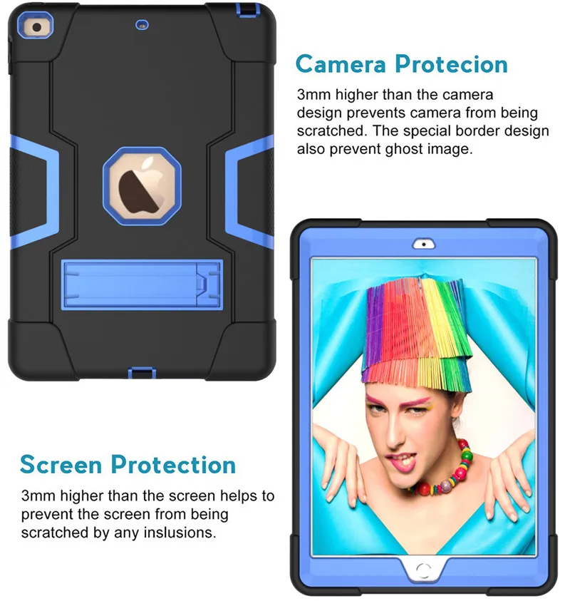 Black-Blue Тяжелый силиконовый защитный чехол для iPad 10,2, 7-го поколения, A2198, A2200, A2232, 10,2 дюймов, чехол для планшета, чехол для детей - Цвет: Black-Blue