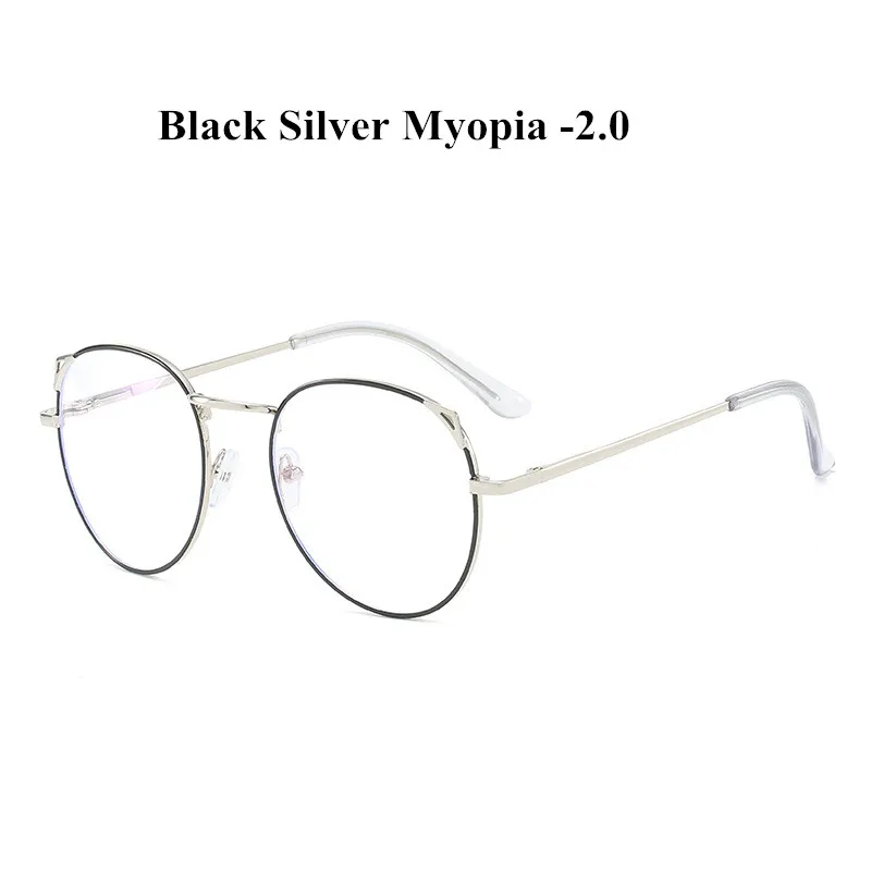 YOOSKE кошачий глаз металлические очки для близорукости для женщин прозрачные очки близорукие с диоптрией-0,5 от 1,0 до 4,0 - Цвет оправы: silver black -200