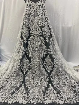 

MIQIER High Quality African Nigerian Tulle Lace Fabric Sequins Net Cloth Embroidered Wedding Party Dress Lates Beads 3D Solid