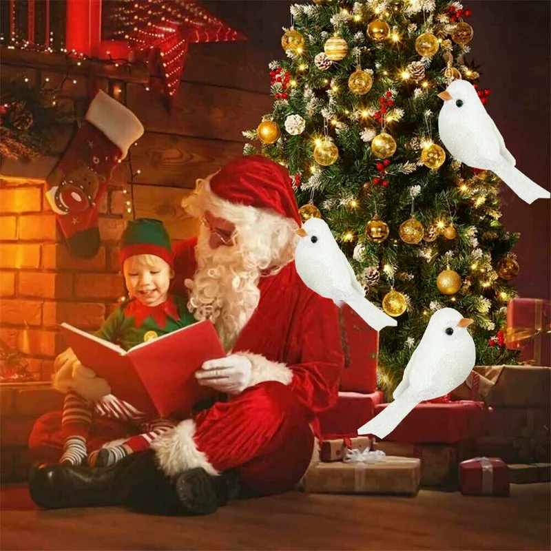 Christmas Decorations 12Pcs Clip-on Mini Fake Bird Xmas Tree Ornaments