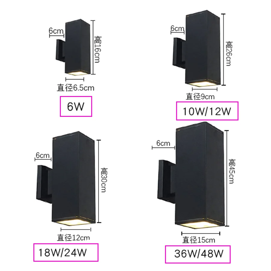 Thrisdar-Square-Up-Down-Outdoor-Waterproof-Wall-Lamp-10W-12W-18W-24W-Spotlight-Villa-Balcony-Door