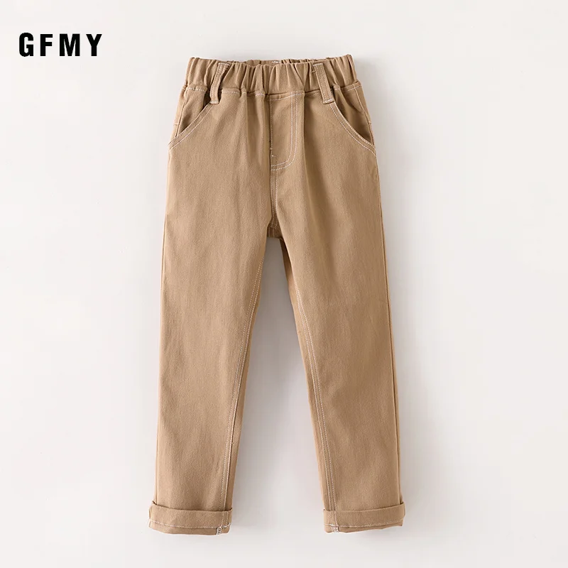khaki GFMY/ г. Осенне-зимние спортивные штаны Новые повседневные однотонные длинные штаны для мальчиков черного и хаки с карманами детские штаны для школы - Цвет: khaki