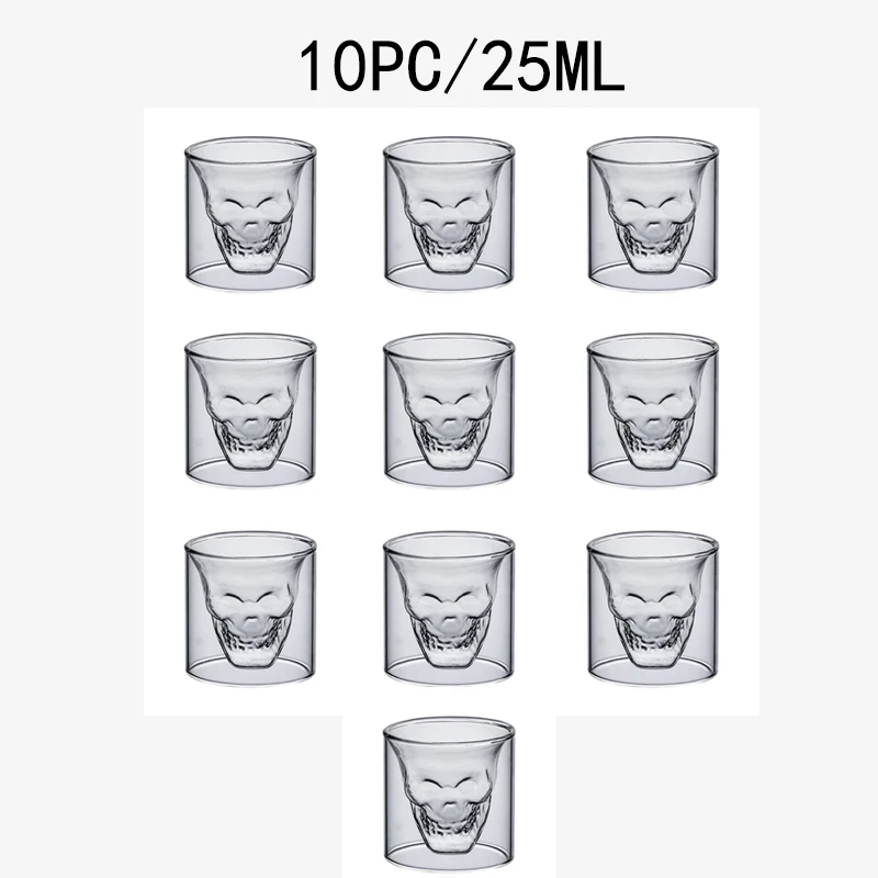 10PC skull cup 25ML 16 шт., чашка с черепом, 25 мл, двойная изоляция, прозрачное стекло, кофе, молоко, пиво, виски, водка, вино, шампанское, Коктейльные бокалы для вина - Цвет: 10PC skull cup 25ML