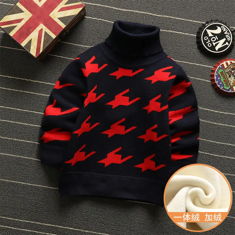 picture color new children winter Sweater Boys Casual Cotton print Thick Plus Velvet pullover Tops For kids boy warm Sweater Clothes 2-7Y - Цвет: picture color