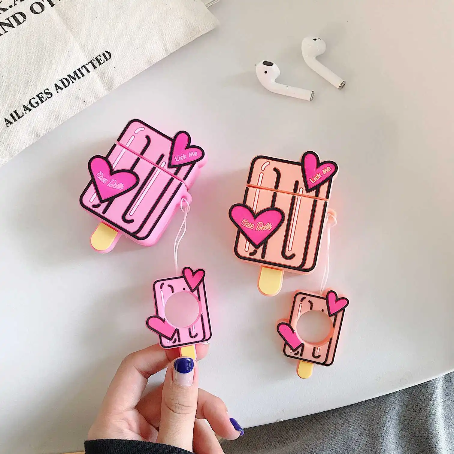 

Silicon case For AirPods Case cute Loves ice cream Pattern Protective Case Wireless Earphone Case For Air pods 2 headphone cover