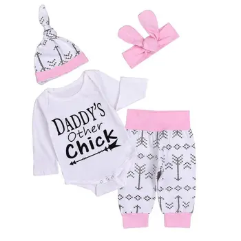 

4piece/set Kids Boys Autumn Style Infant Clothes Baby Clothing Sets Girls Cotton Romper+Pants+Hat +Headband baby clothes