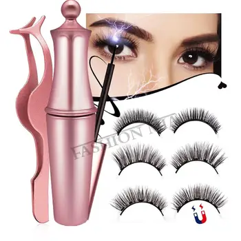 

4 Pairs Magnetic Eyelashes Natural Long Magnetic Eyeliner & Magnetic False Eyelashes & Tweezer Set Make Up Set Eyelash Extension
