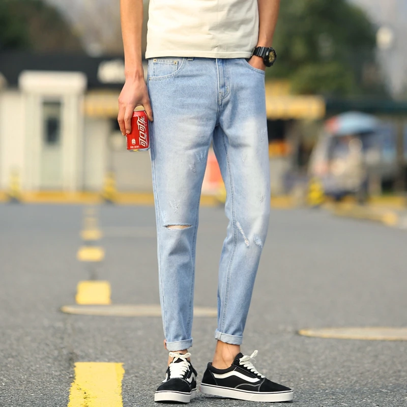 

2020 chun xia men leisure pencil pants jeans cultivate one's morality and feet hole hip-hop nine points of jeans