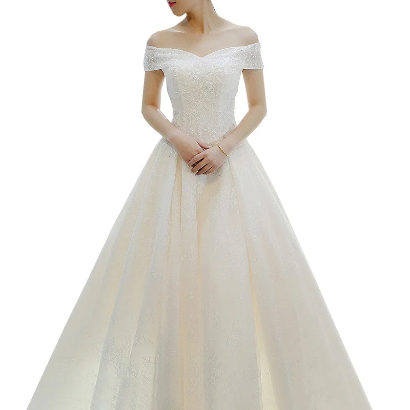 Light Main Wedding Dress 2020 Bride Trailing Luxury Mori Thin and Simple Off Shoulder Floor Length Woman | Свадьбы и торжества