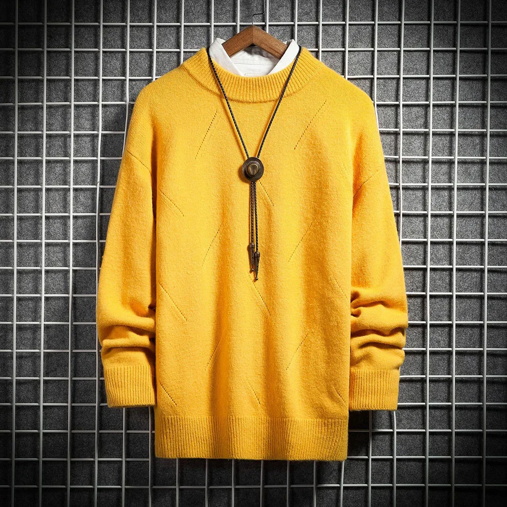 50% OFF Half Turtleneck Men Sweater Winter Warm Pullover Oversize New Year Solid B;lack Sweaters Men's Casual Knitted Tops Jumper Blue