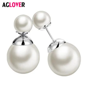 

AGLOVER Fashion S925 Sterling Silver Stud Earrings Natural Charm Pearl Earrings For Women's Wedding Jewelry Gifts