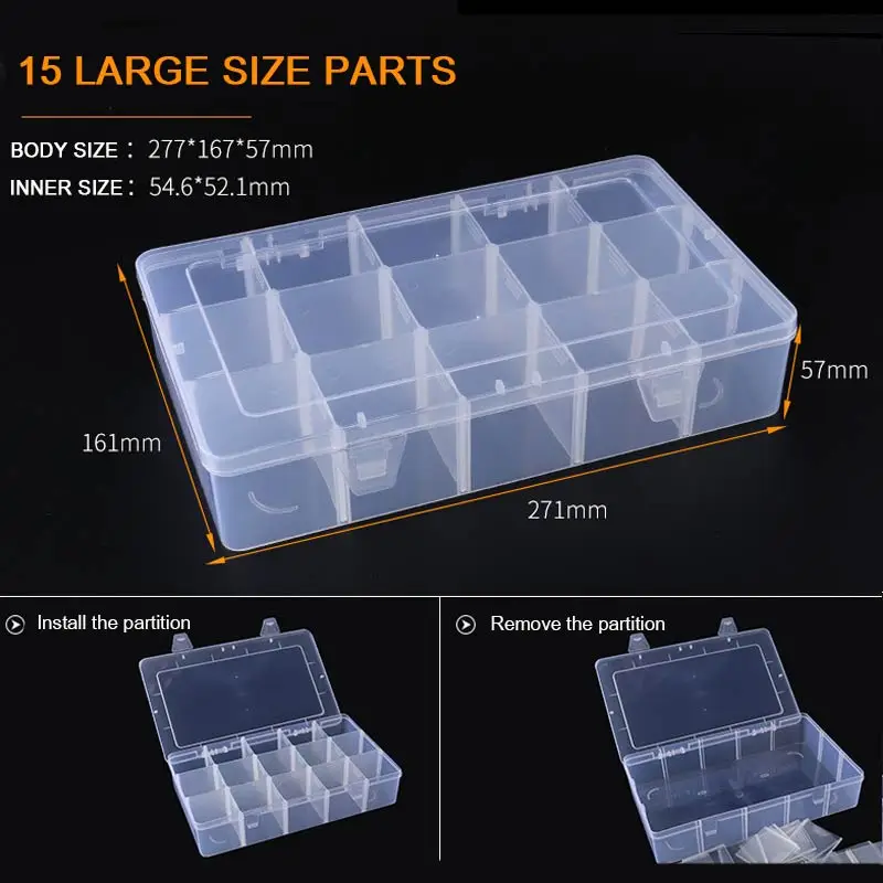 Sale Adjustable 3-36 Grids Compartment Plastic Storage Box Jewelry Earring Bead Screw Holder Case Display Organizer Container - Цвет: Large 15 grid