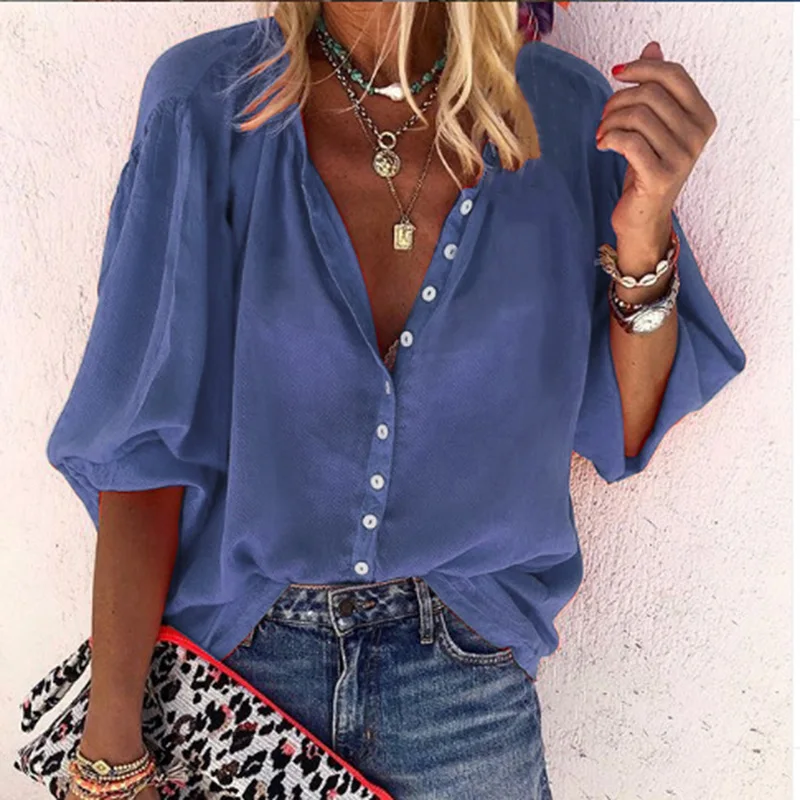 

Winter and Autumn Women T-shrits Solid Girl Fashion Clothing Womens Casual Long Sleeve Color Block Button T Shirts Tops Girl