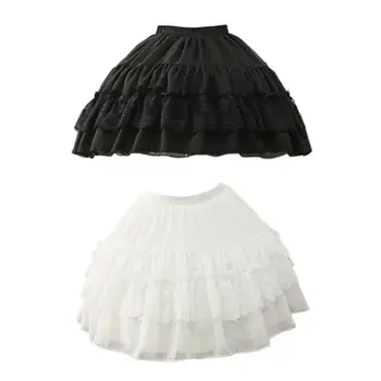 

Women 2 Hoops Petticoat Skirt Floral Lace Patchwork Ruffles Lolita Underskirt