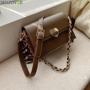 

Fashion Women PU Leather Crossbody Bags Silk Scarf Love Buckle Female Chain Small Square Purse Shoulder Messenger Handbags