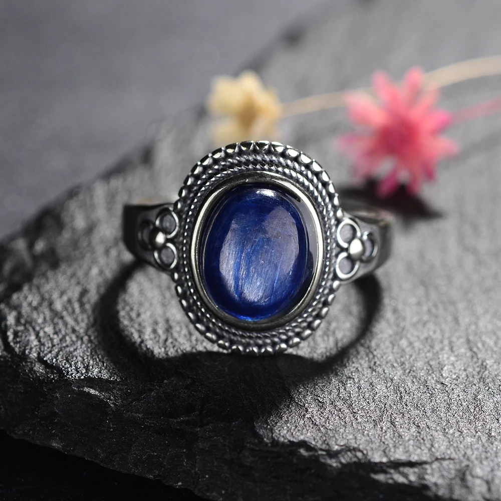 8x10MM Natural Kyanite Rings 925 Silver Jewelry Various Gemstones for Women Daily Anniversary Birthday Party | Украшения и