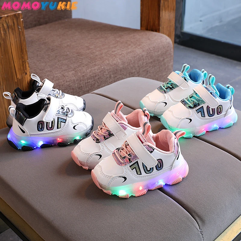 Punta de flecha serie Goma Zapatillas de deporte con luz LED para niños, zapatos luminosos con suela  iluminada para bebés, tallas 21 30|Zapatillas deportivas| - AliExpress