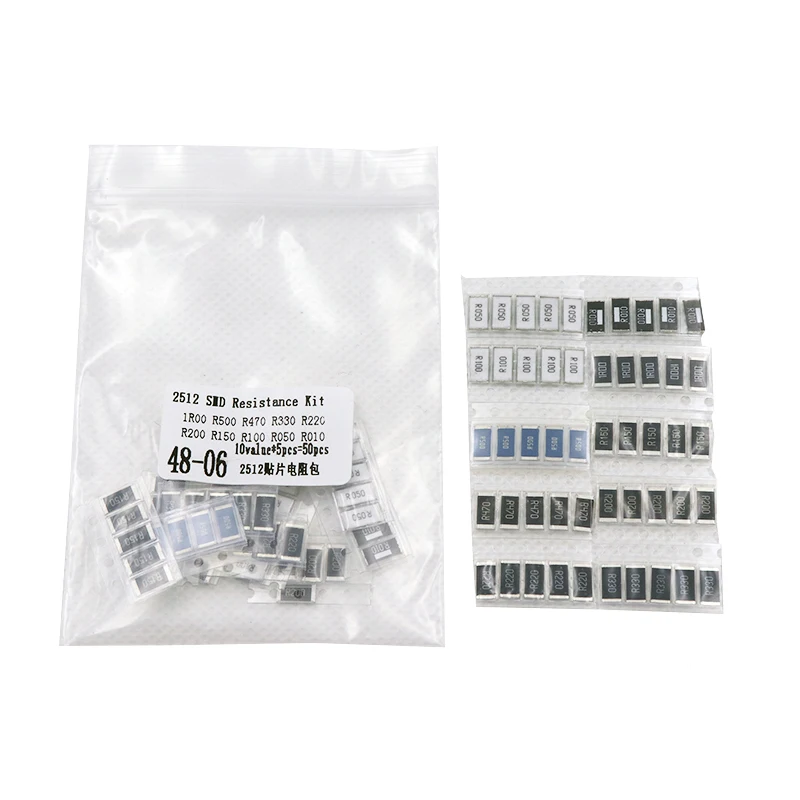 50PCS 1% 2512 SMD Resistor Samples kit ,10 valueX5pcs=50pcs 1R00 R500 R470 R330 R220 R200 R150 R100 R050 R010