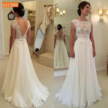 

Fashion Africa Boho White Wedding Gown Sleeveless Appliqued Chiffon A Line Wedding Dresses Ivory Sexy Backless Beach Bride Dress