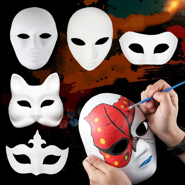 Peinture à la main bricolage plaine blanc masques de fête mâle femelle pâte  à papier visage complet masque de mascarade non peint pour fête de fête à