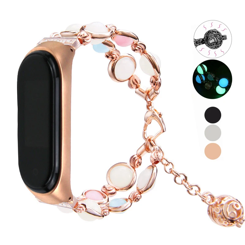 Ремешок на запястье светящиеся бусы браслет ремешок для Xiaomi Mi Band 3 4 Женский