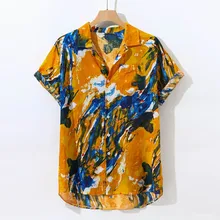 Мужская гавайская рубашка с коротким рукавом и отложным воротником, летние хлопковые рубашки с принтом, Повседневная Уличная одежда Camisa Masculina, мужская одежда