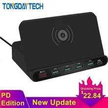 Tongdaytech 60 Вт 5 портов USB Qi Быстрое беспроводное зарядное устройство Каррегадор порт atil PD Быстрая зарядка 3,0 для Iphone XS 11 Pro MAX samsung S10