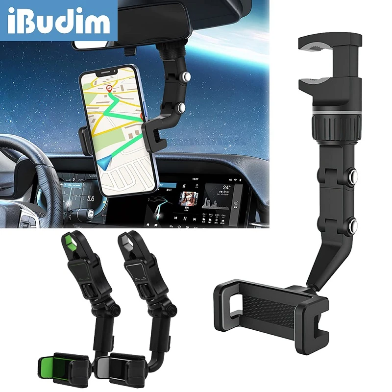 iBudim Car Rearview Mirror Phone Mount Multifunctional Mobile Phone Holder for Car Seat Kitchen Car Cell Phone Clip GPS Bracket mobile stand for car