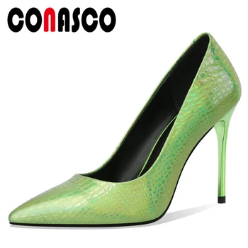 

CONASCO Women Pumps New Concise Elegant High Heels Spring Summer Party Wedding Office Genuine Leather Pointed Toe Shoes Woman