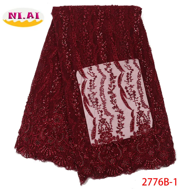 

NIAI Handmade African Beaded Lace Fabric 2019 High Quality French Nigerian Lace Fabrics Tulle Net Lace For Party Dress XY2776B-1