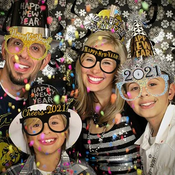 

12pcs Happy 2021 Paper Glasses Happy New Year 2021 Decoration Glitter Gold Photo Booth Props Cheer New Year Eve Party Christmas