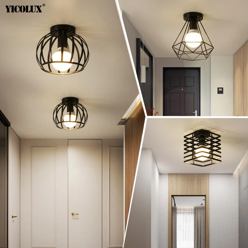 

Nordic Style Wrought Iron Black New Modern LED Chandelier Lights Aisle Corridor Balcony Porch Lamp Loft Study Room Home Lighting