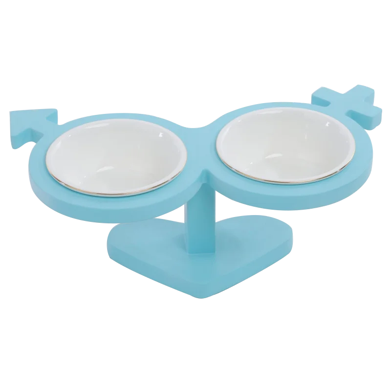 Blue Горячая кормушка для домашних животных, кошек, собак, миска для питьевой воды для собак, кошек, высокотемпературная Керамическая миска с деревянным держателем, нескользящая - Color: Blue