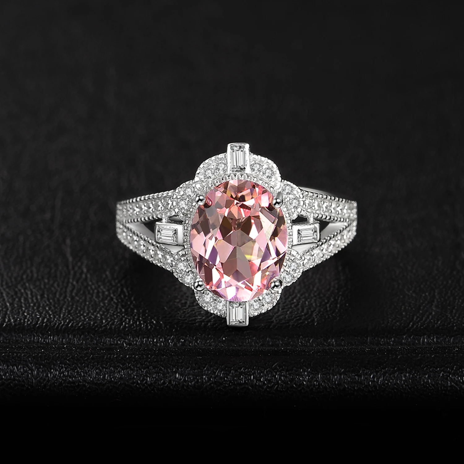 JewelryPalace, Ретро стиль, разделенный хвостовик, 3ct, овальный, создан, морганит, сапфир, регулируемое, Открытое кольцо, 925 пробы, серебро