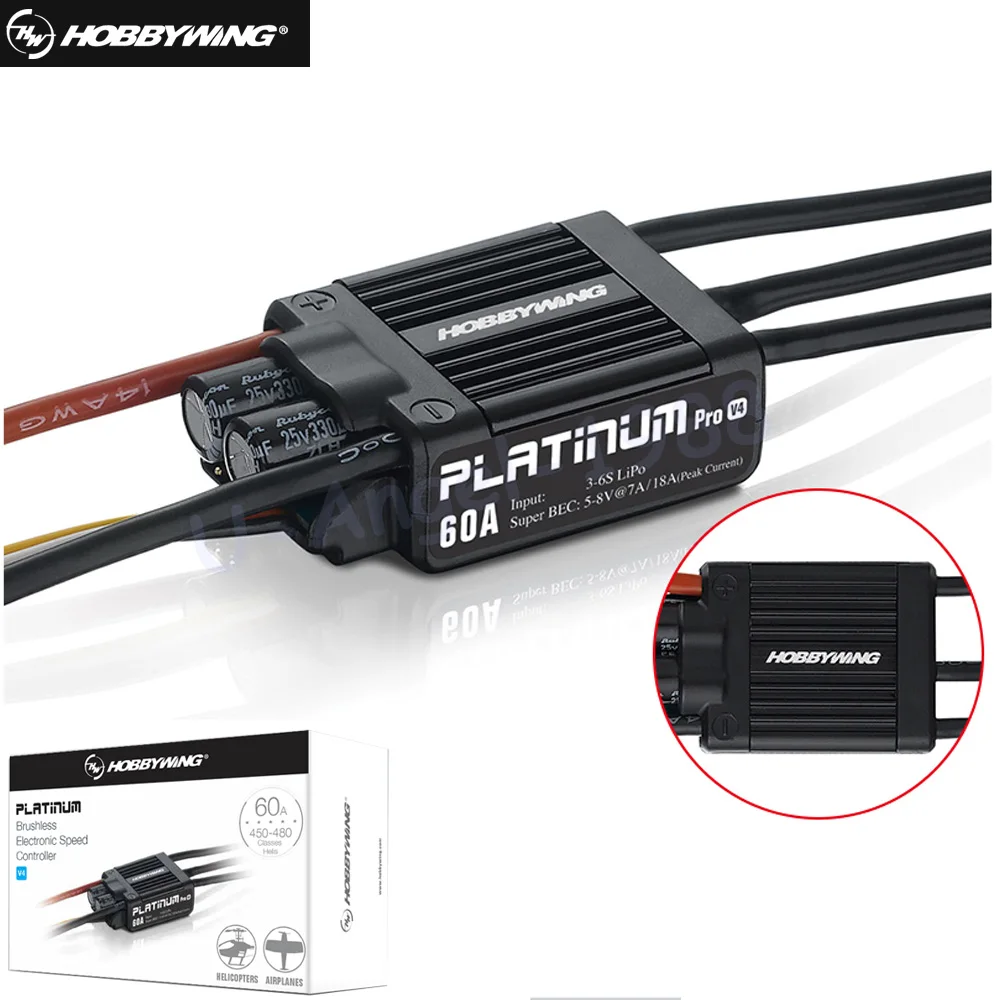 Hobbywing Platinum Pro V4 60A Esc (3S-6S) Per Heli Classe 450-480 (Elica: 325-360Mm)