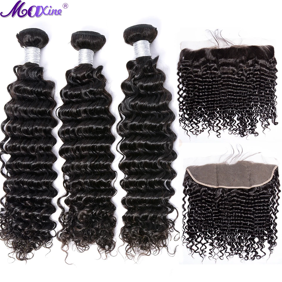 

Deep Wave Bundles With Frontal Maxine Remy Human Hair Weave 3 Bundles With Frontal Brazilian Hair with Frontal 13x4 Hair Deals