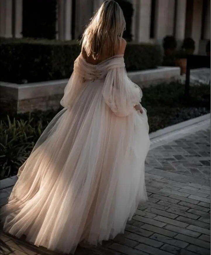 Супер фея простой тюль принцесса стиль с открытыми плечами бальное платье свадебное платье