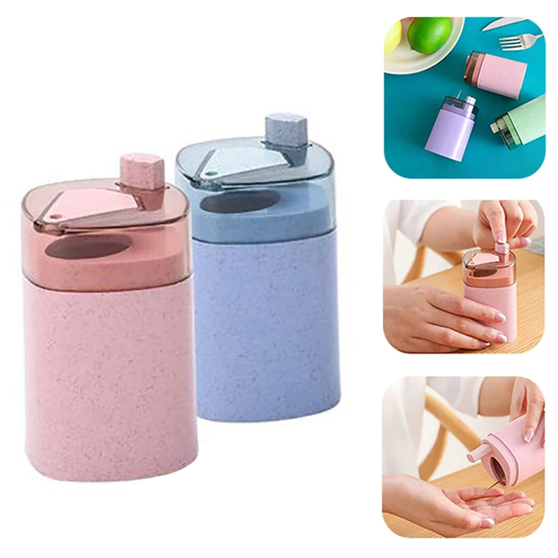 

Automatic Toothpick Box Wheat Straw Toothpick Holder Container Portable Pop-up Automatic Toothpick Holder Container for Home