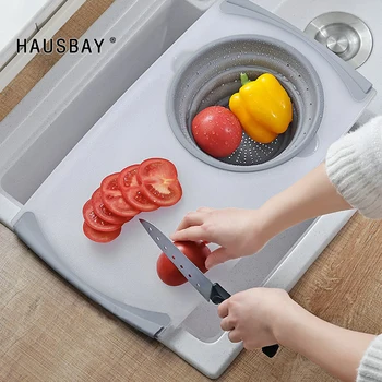 

Creative Chopping Board Multi-Function PP Cutting Board with Drain Sink Storage Basket Detachable Folding Kitchen Tools 08185