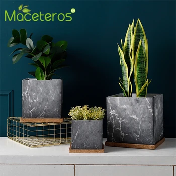 

Nordic Cement Flowerpot Gray Square Basin Simple Literary Personality Cactus Basin Green Back Cactus Home Decoration Supplies