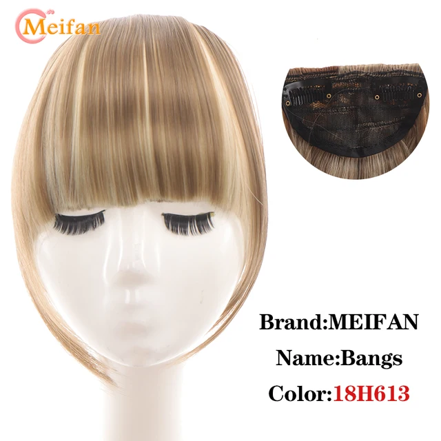 MEIFAN Clip in Hair Bangs Extension Hairpiece Synthetic Natural Fake Bang Hair Piece Air Bangs Clip on Bangs Black Brown 18h613