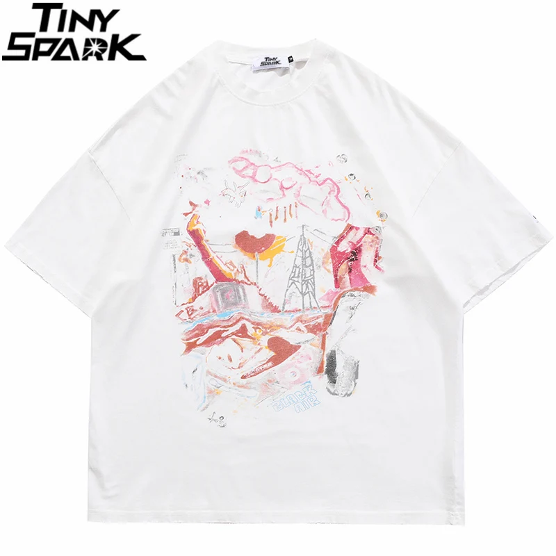 Hip Hop Oversize Washed T Shirt Streetwear Harajuku Ripped Graphic Printed T Shirt 2021 Men Spring Summer Short Sleeve Tshirt