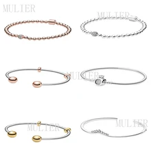 Новинка, Стерлинговое Серебро 925 пробы, цепочка в виде змеи, стильный Открытый браслет с бусинами и короной, с узором в виде листьев, о-образный браслет