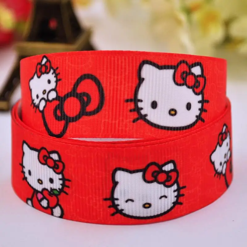 7/" 22 мм hello kitty, вечерние атласные ленты с принтом из мультфильма «hello kitty» для украшения волос, аксессуары для шитья, 10 лет, X-00163