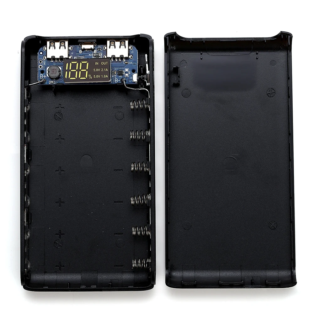 

6 Sections Storage Battery Holder Power Bank Case Mobile Digital Display Portable Black Charger Box Housing Dual Interface 18650