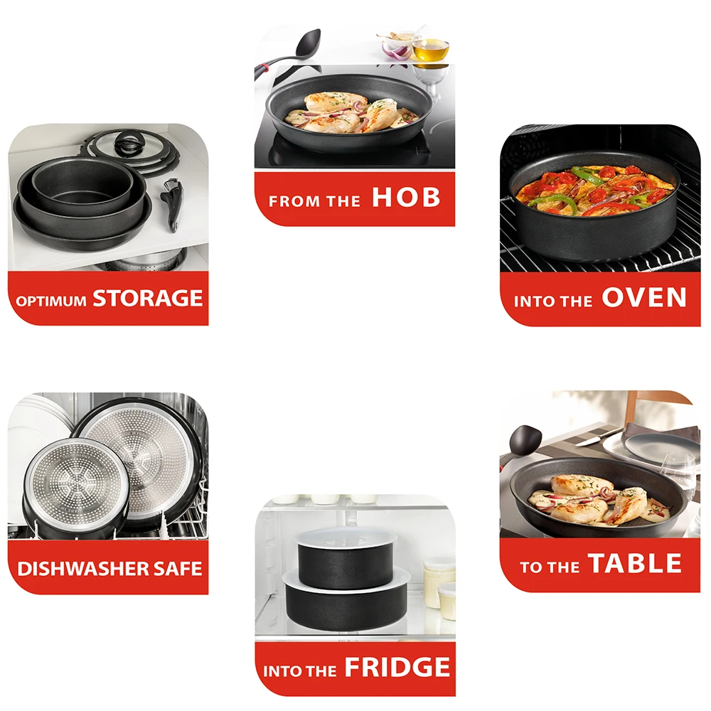 Набор посуды Tefal Ingenio Chef, сковороды 22/28 см, ковши 16/18 см, силиконовая крышка 23 см, съемная ручка L6559902